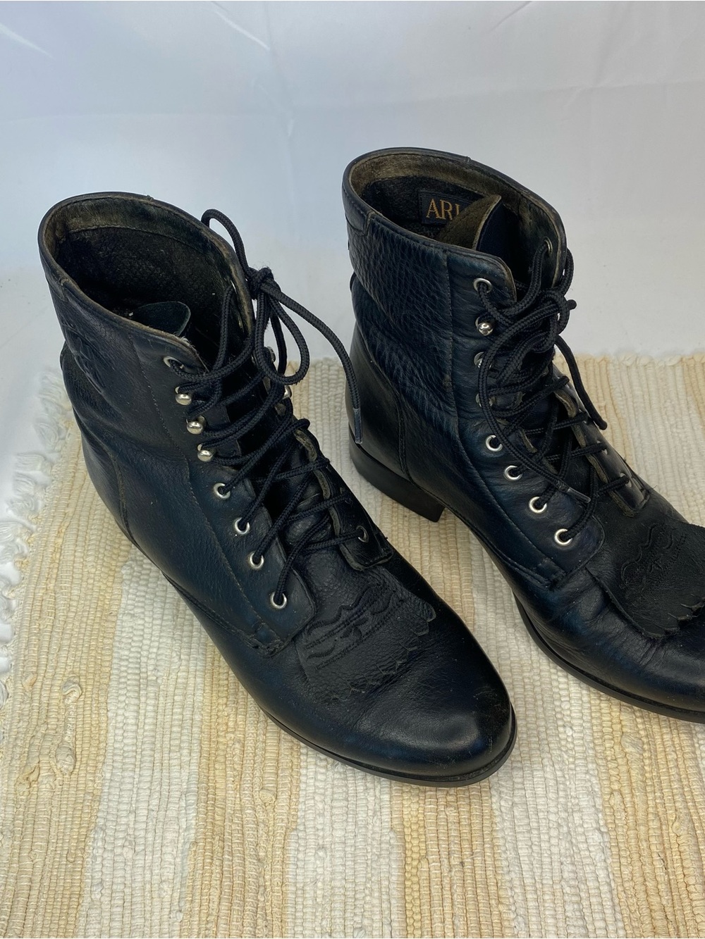 ARIAT WOMENS BLACK WESTERN HERITAGE ROPER LACER BOOT SIZE 7.5 #10070 LEATHER